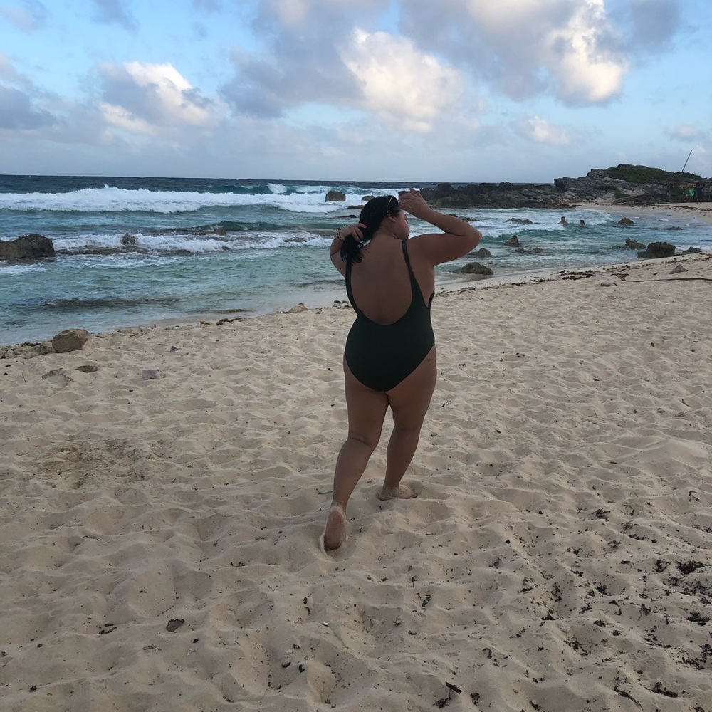 Olive Green Ribbed Swimsuit